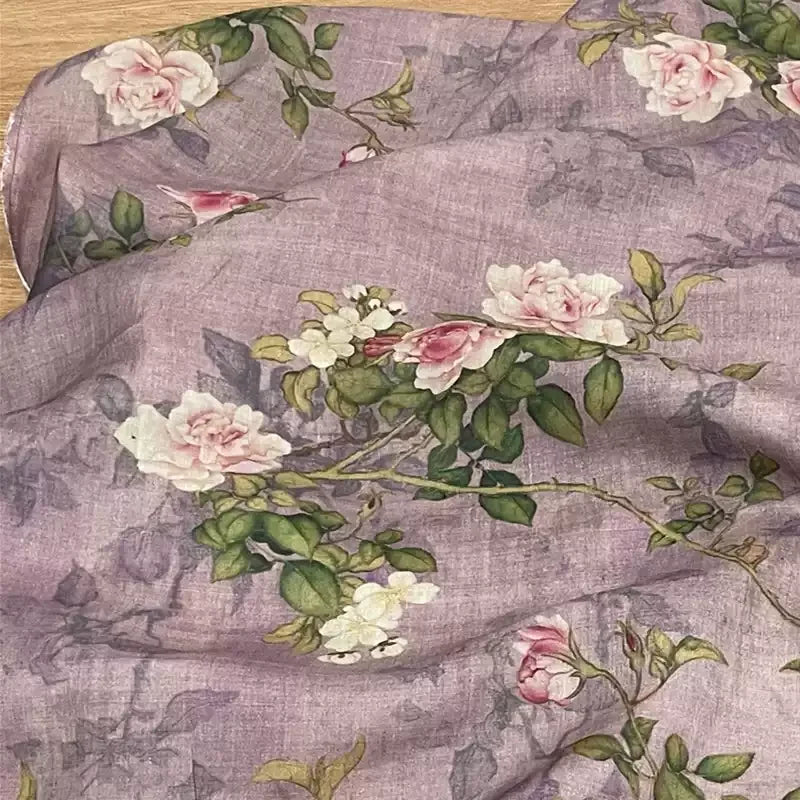 Purple Floral Print 100% Ramie Fabric | 138cm Wide | Summer Sewing & Quilting