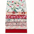 7-Piece Red Floral Cotton Patchwork Fabric Bundle