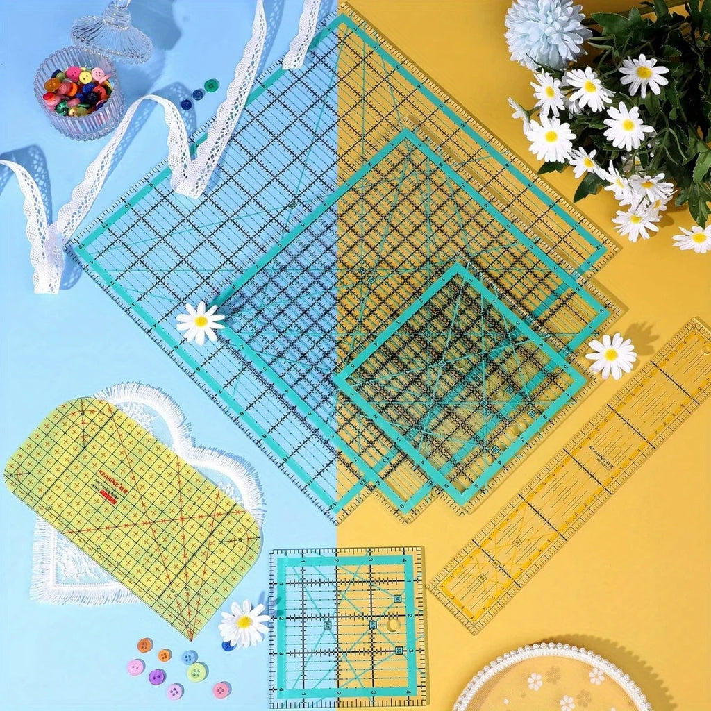Juego de 6 reglas de acrílico para quilting – Reglas cuadradas, rectas y de planchado para quilting y patchwork