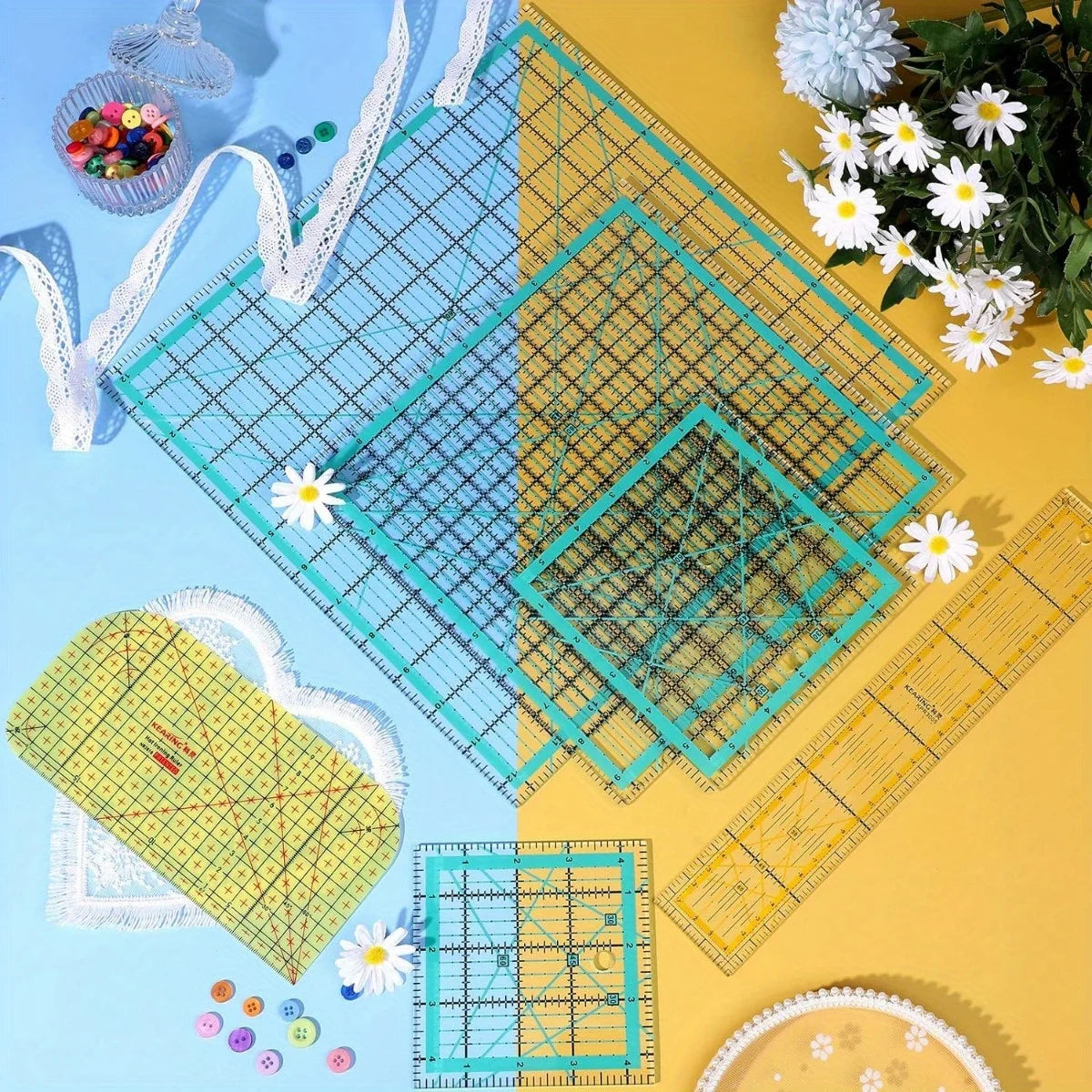 Juego de 6 reglas de acrílico para quilting – Reglas cuadradas, rectas y de planchado para quilting y patchwork