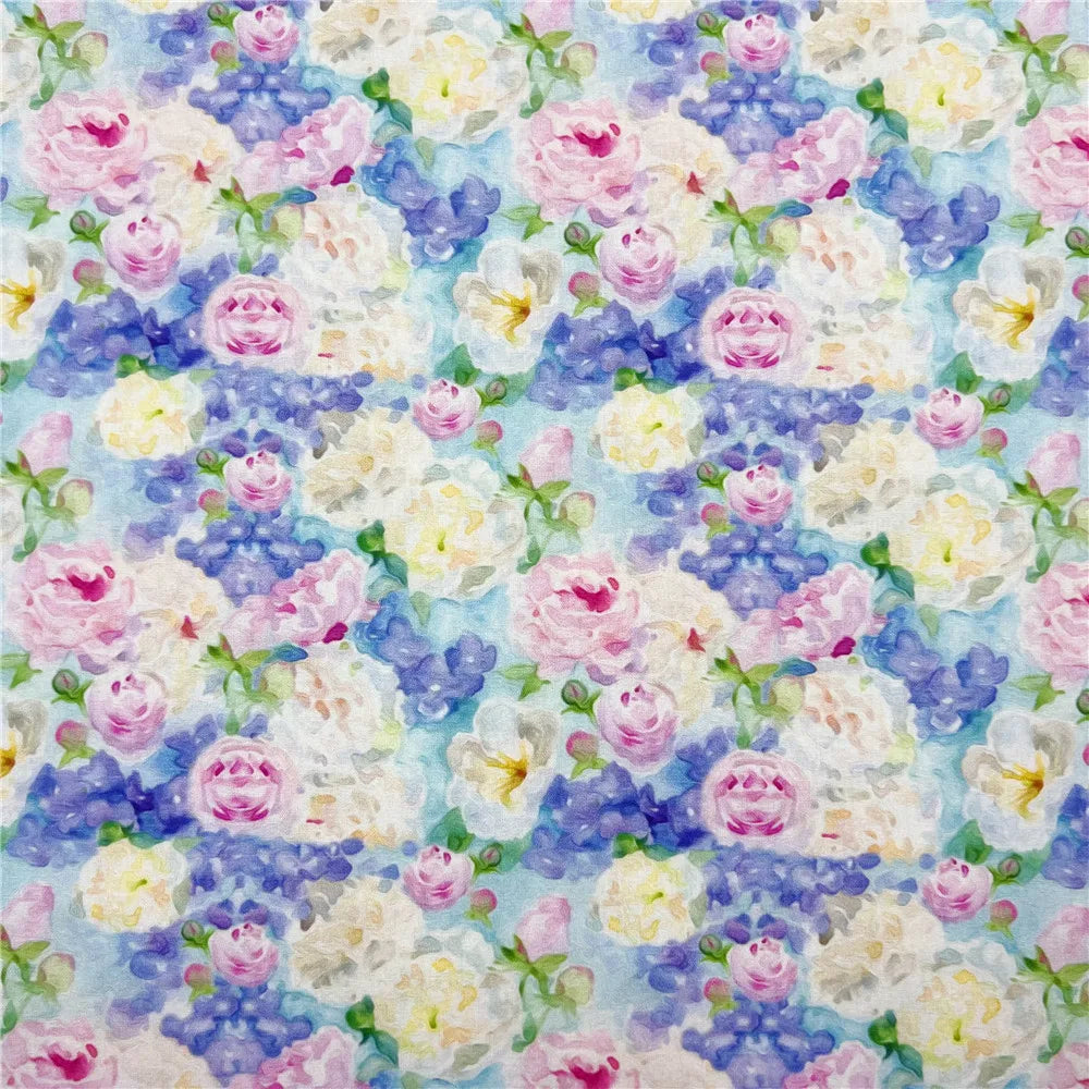 Oil Painting Floral Print Cotton Fabric – Retro Style | 110 cm Wide (43 in)
