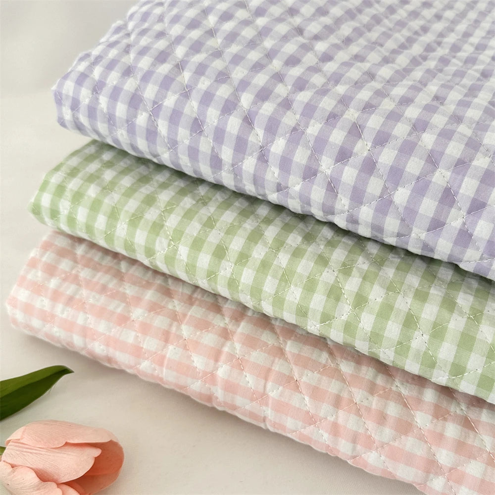 Quilted Cotton Padded Composite Fabric – 57" × 20" Color-Block Plaid Panel | Clothing Lining & Cushion Sewing