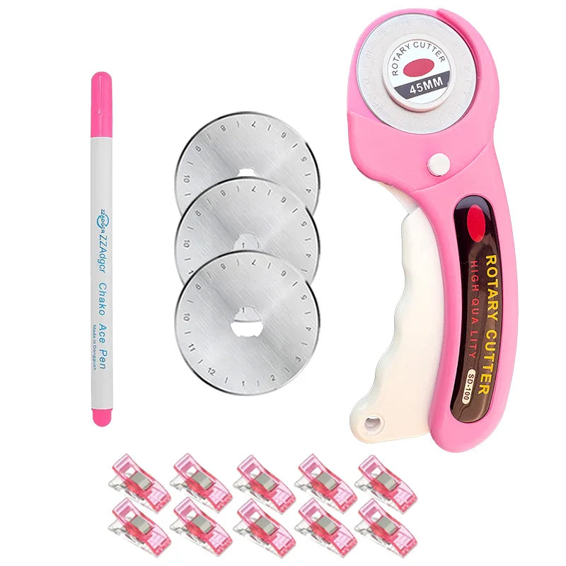 45mm Rotary Cutter Bundle Kit – A4 Cutting Mat, Quilting Ruler, Clips & More