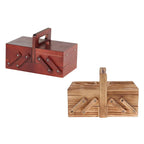 Costurero de Madera con 2 Niveles, 6 Compartimentos, Tapa y Asa