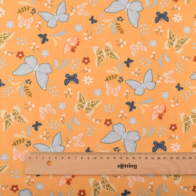 Orange Floral Series Printed Twill Cotton Fabric – 40s Weight