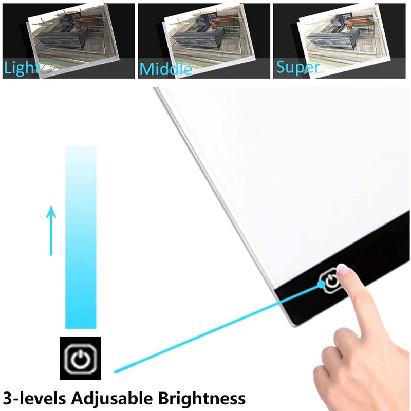 Almohadilla de luz LED para pintura de diamantes y bordado – Caja de luz de calco regulable de 3 niveles | A5, A4, A3