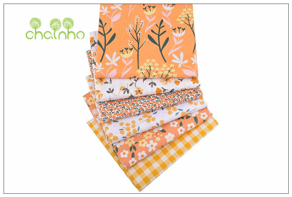 Orange Floral Series Printed Twill Cotton Fabric – 40s Weight