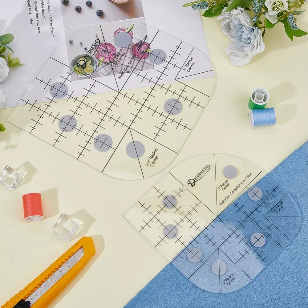 2 Styles Curved Corner Ruler 2Pcs Acrylic Quilting Rulers Sewing Patchwork Ruler Sewing Template Tools Multifunctional