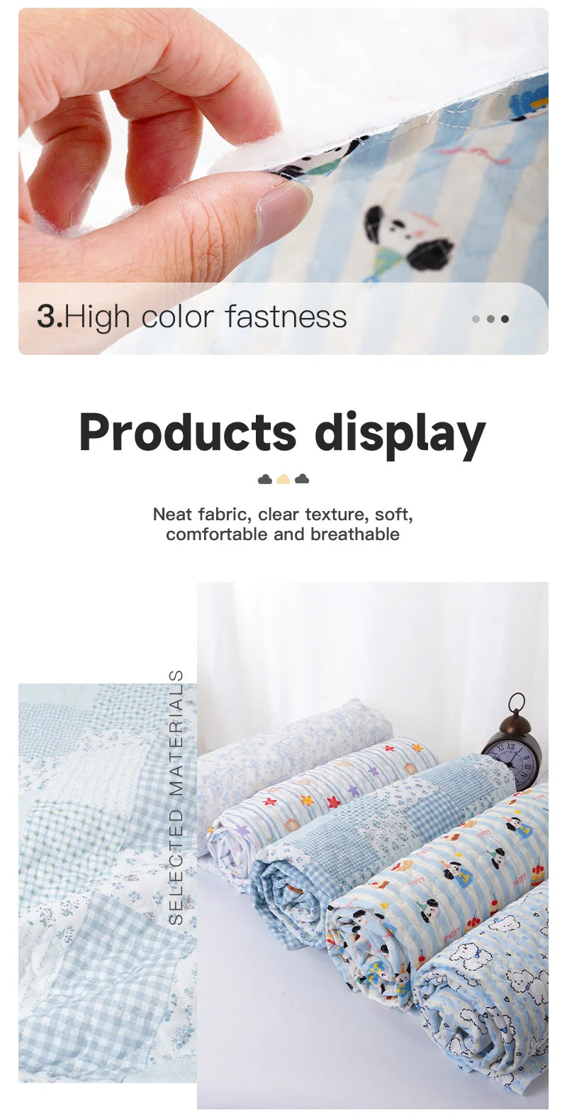 Cartoon Star & Moon Quilted Cotton Fabric – 145cm Wide, Autumn Winter Jacket & Bag Fabric