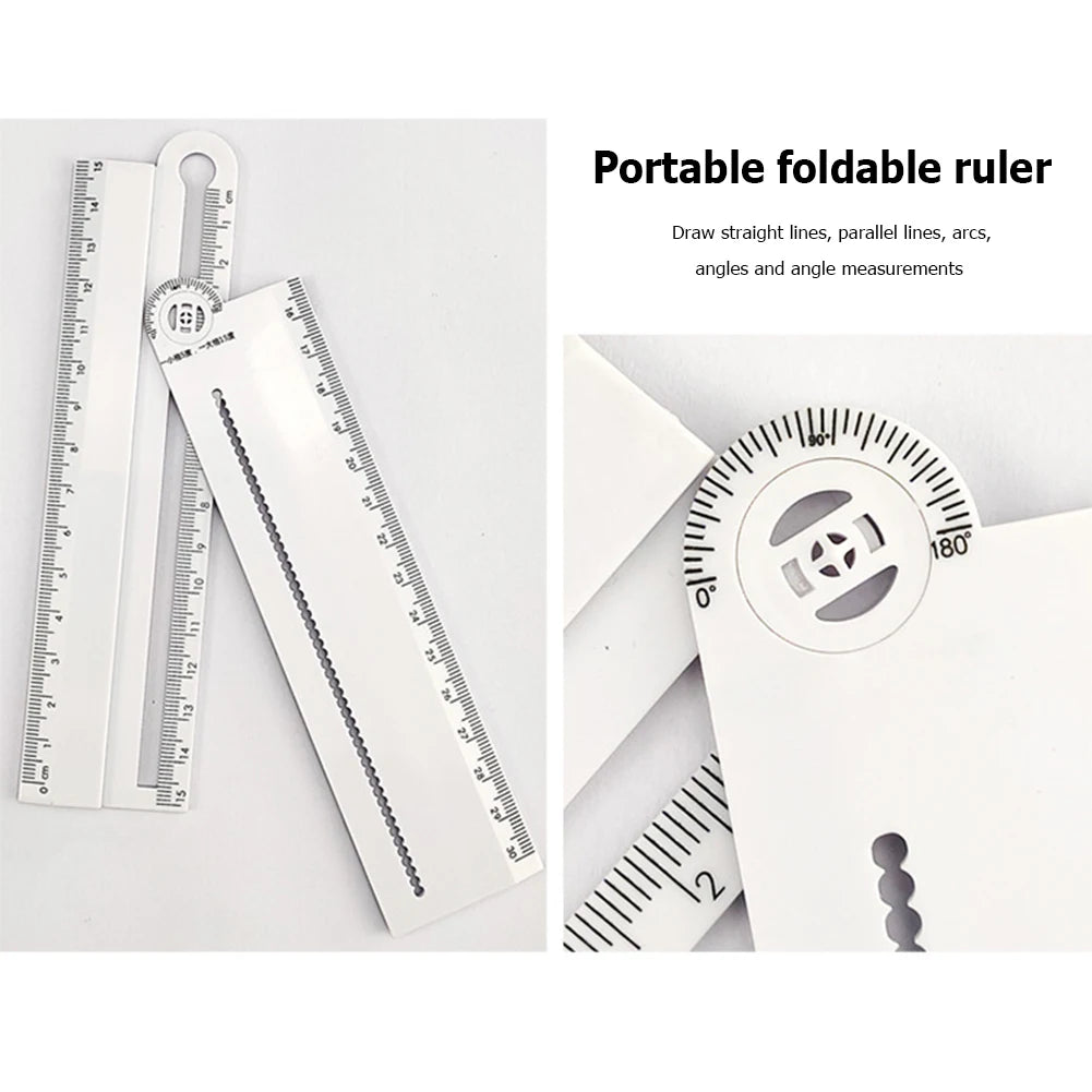 Regla plegable multifuncional para dibujo geométrico – Herramienta portátil de 0-30 cm para arcos, ángulos y líneas paralelas