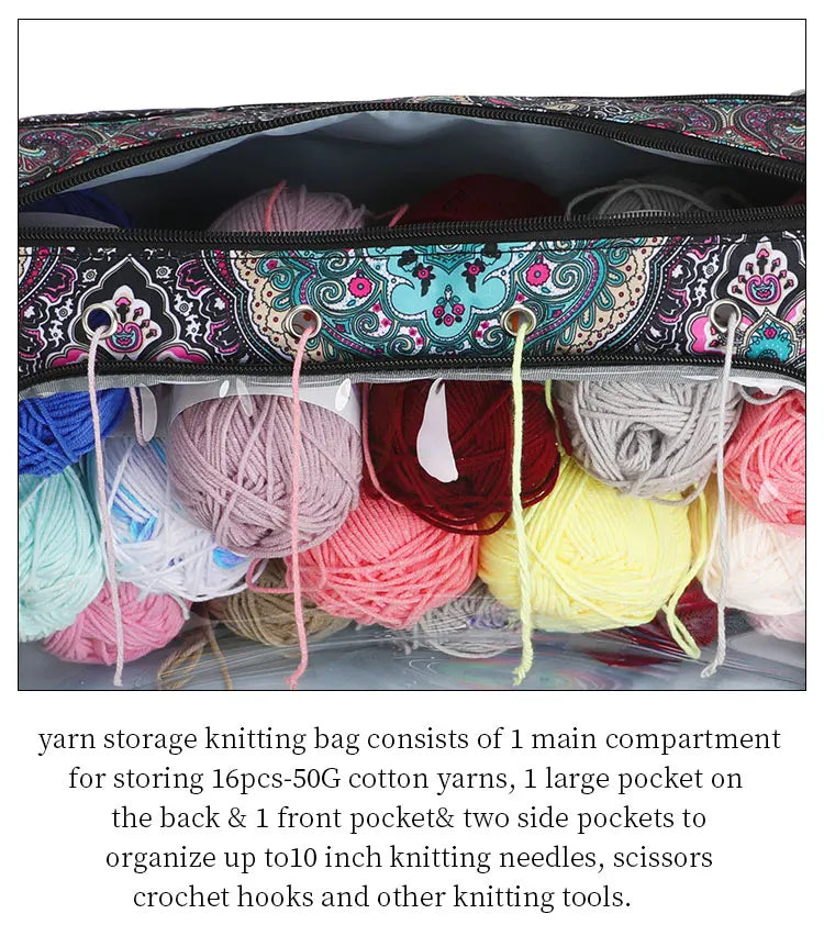 Bolsa de almacenamiento de hilo y ganchillo con estampado Paisley – Estuche organizador de punto (37×20×21cm)