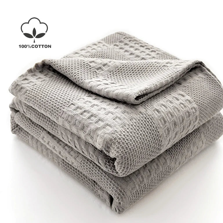 Manta de Algodón 100% Suave Transpirable de Waffle para Cama Twin Queen King Manta Decorativa a Cuadros para Sofá Mantas Ligeras de Verano
