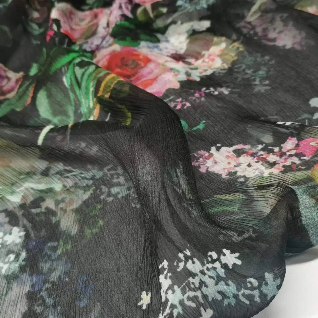 Floral Print Silk-Cotton Blend Fabric – 135cm Wide, 9-10mm | Dresses, Blouses & Luxury DIY Sewing