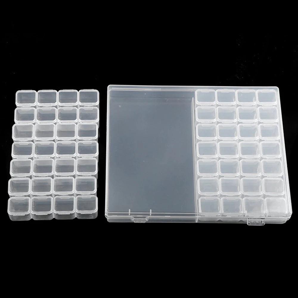 Caja de almacenamiento para Diamond Painting — Organizador de 28 a 64 compartimentos para abalorios, cuentas y materiales de manualidades