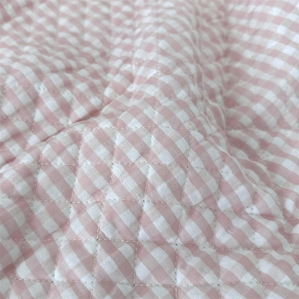 Quilted Cotton Padded Composite Fabric – 57" × 20" Color-Block Plaid Panel | Clothing Lining & Cushion Sewing