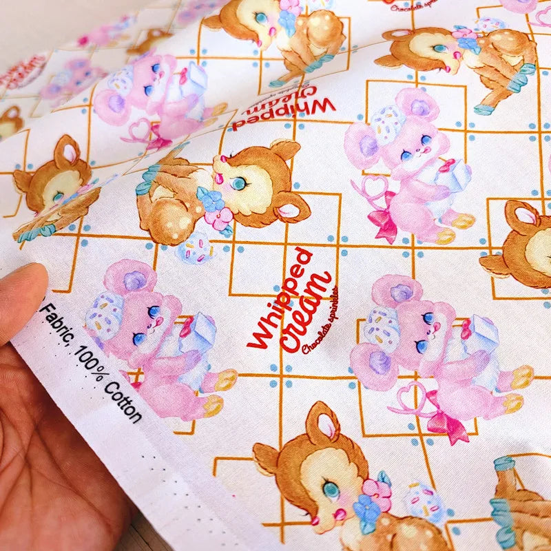 20S Cotton Cute Showa Kawaii Cat Deer Print Fabric DIY Quilting Needlework Material Sewing Dress Kids Clothes Fabrics