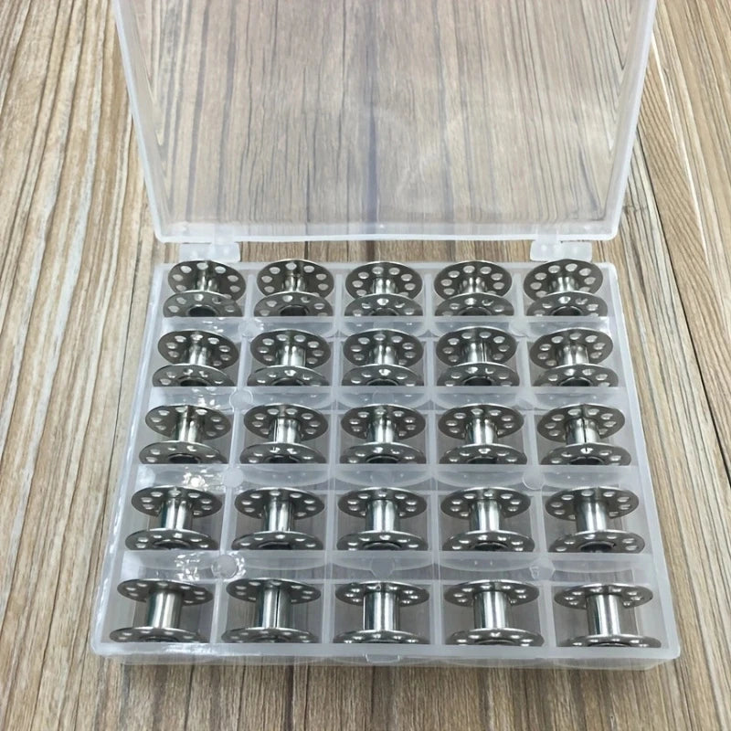 25 canillas de máquina de coser con estuche de almacenamiento – Plástico transparente