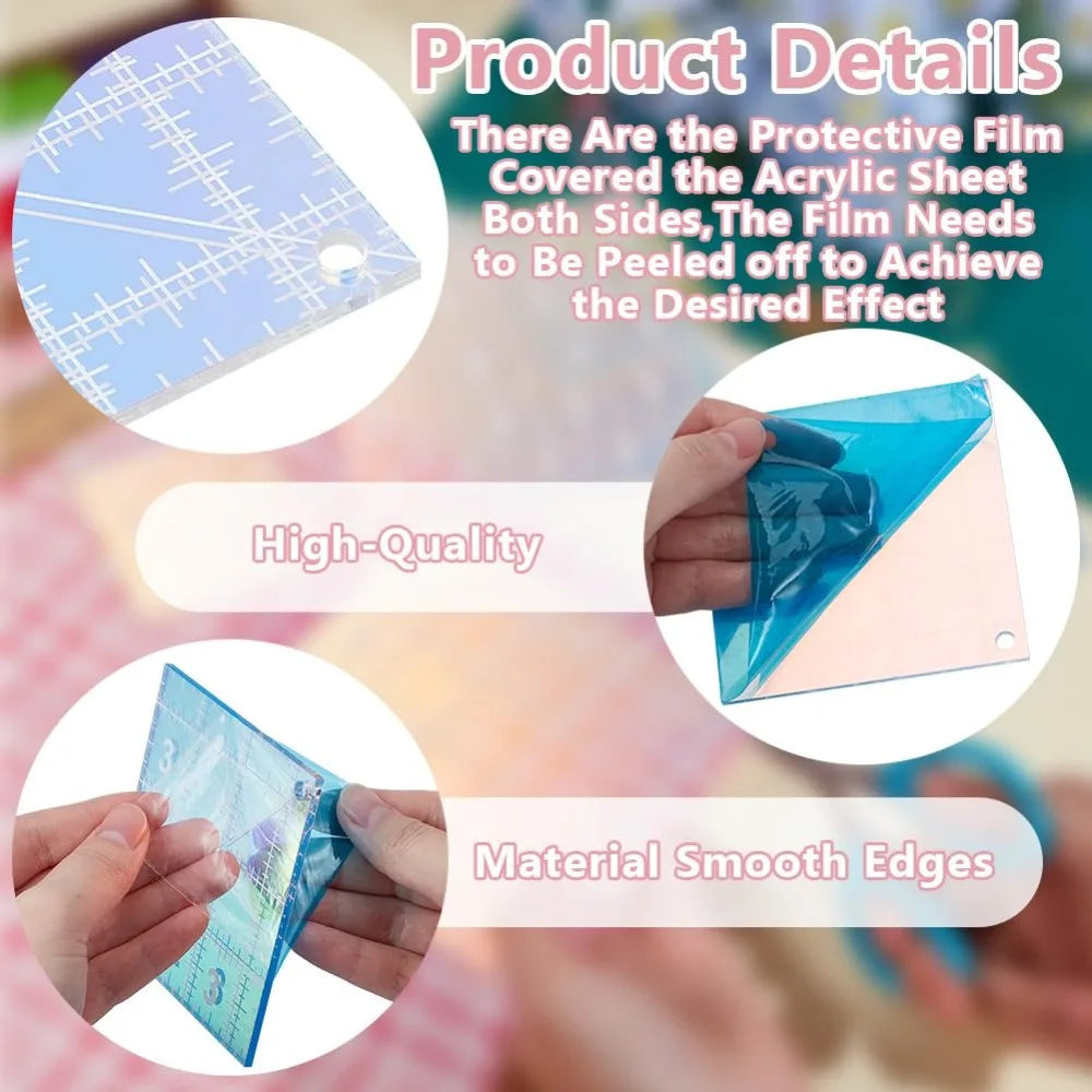 4-Size Acrylic Square Quilting Template Set with Binder Rings