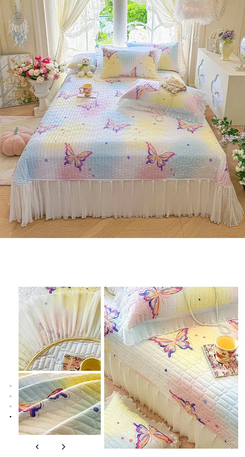 100% Cotton Quilted Bedspread – Lace Style Bed Cover | 240×245 or 265×245 cm