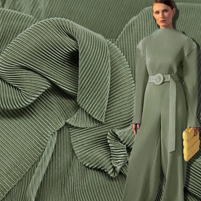 Striped Pleated Elastic Knit Fabric – 100% Polyester, 150cm Wide – For Dresses, Wide-Leg Pants & Designer Apparel