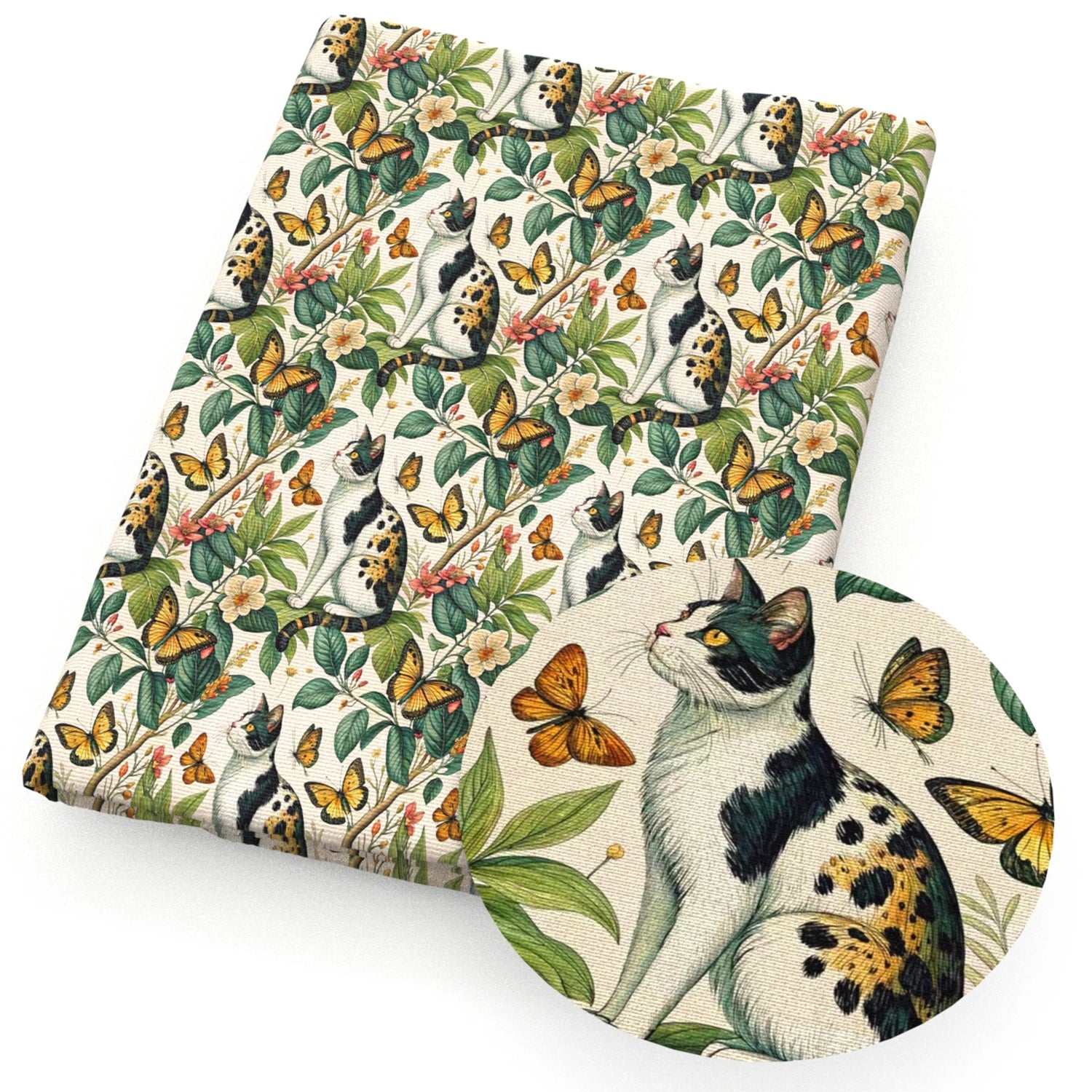 Butterfly & Cat Patchwork Quilting Fabric – 50×145cm Fat Quarter Cut
