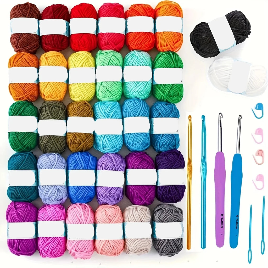 43-Piece Crochet Kit with 32-Color Acrylic Yarn, Ergonomic Hooks & Knitting Needles — Beginner-Friendly Set with Portable Storage Bag