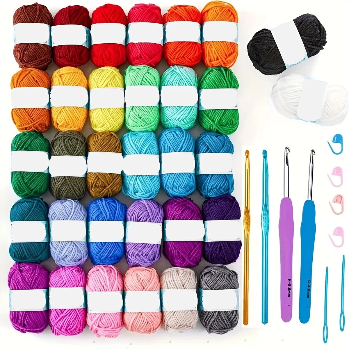 43-Piece Crochet Kit with 32-Color Acrylic Yarn, Ergonomic Hooks & Knitting Needles — Beginner-Friendly Set with Portable Storage Bag