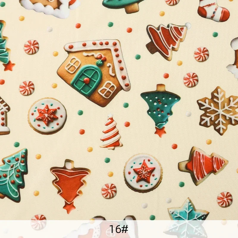Tela estampada de pan de jengibre navideño y festivo – 100% poliéster, 150 cm de ancho