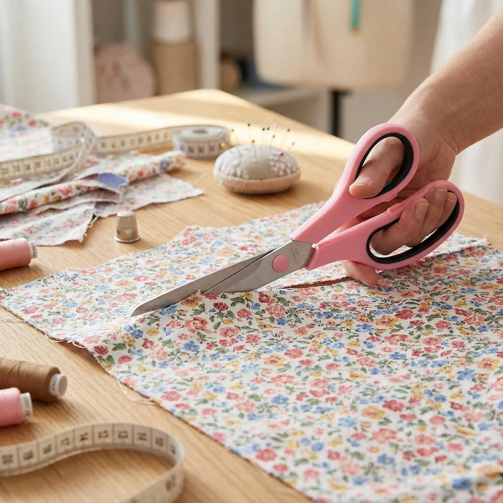 Pink Tailor's Scissors | 8.5" Multi-Purpose Fabric & Sewing Shears with U-Shaped Thread Cutter