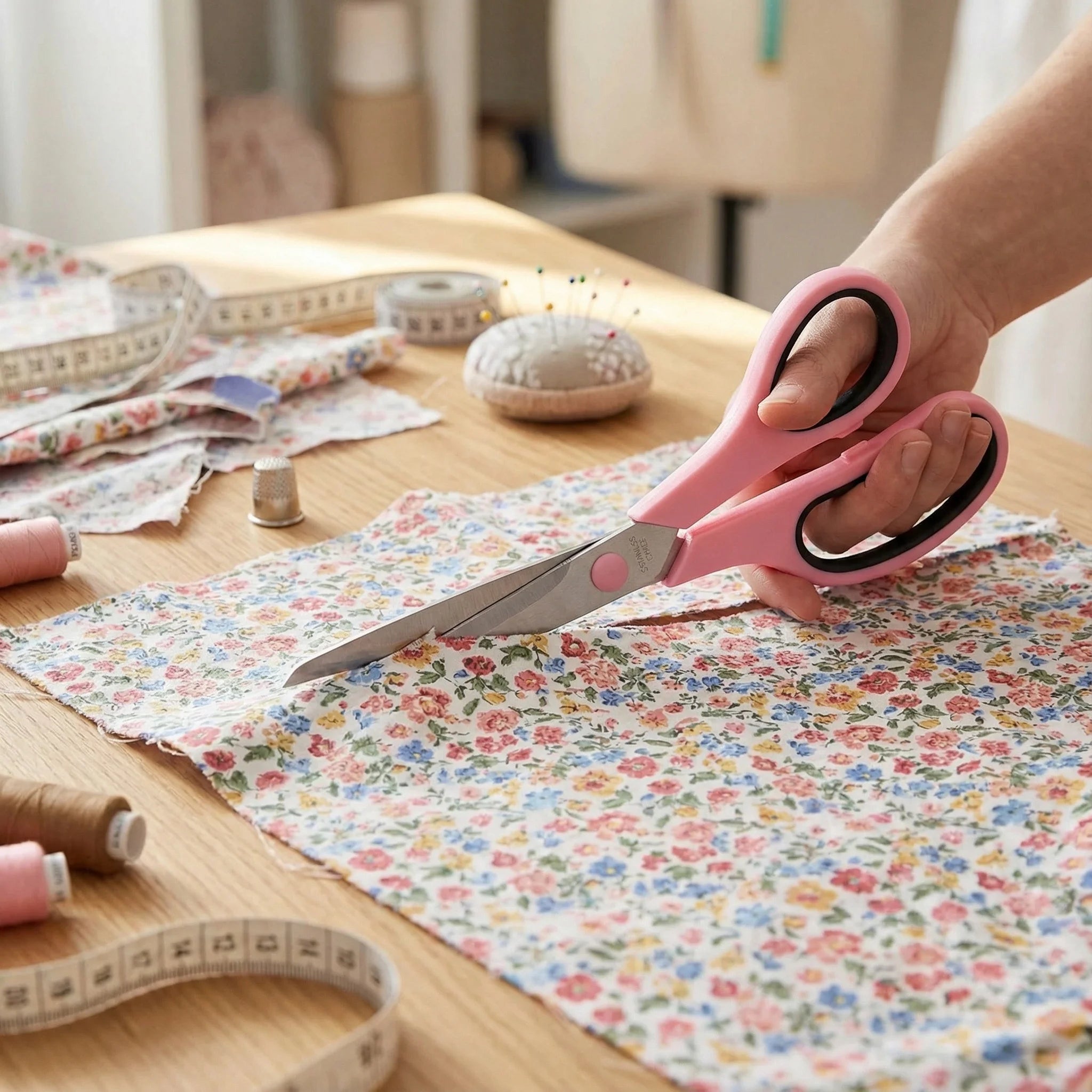 Pink Tailor's Scissors | 8.5" Multi-Purpose Fabric & Sewing Shears with U-Shaped Thread Cutter