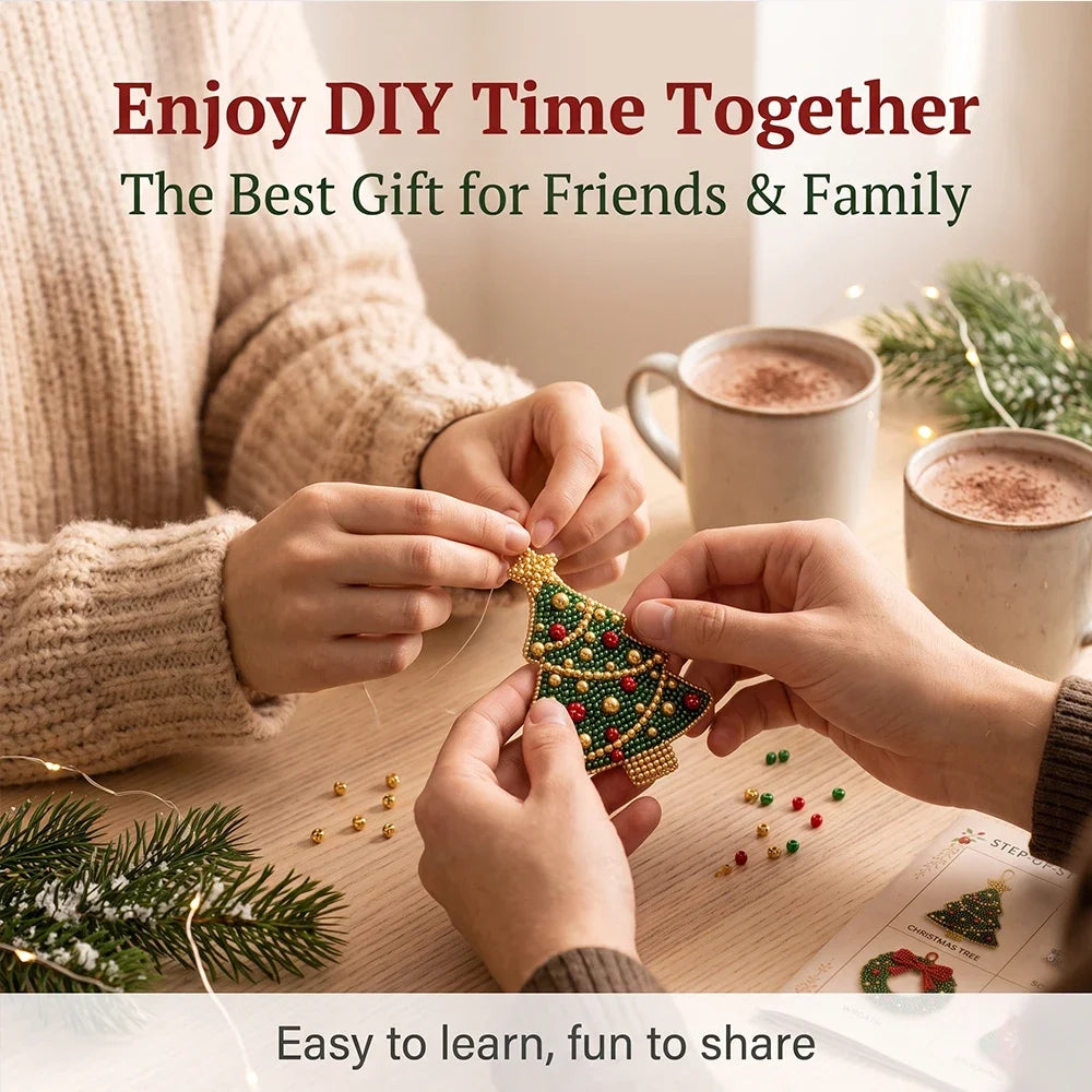 Kit de adornos navideños con cuentas para manualidades, juego de abalorios hechos a mano de 4 piezas, árbol de Navidad, copo de nieve, corona y calcetín, regalo de manualidades navideñas