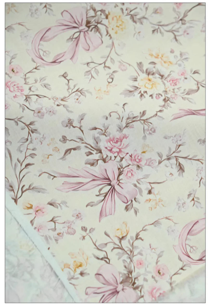Bowknot & Flower Print 100% Cotton Fabric – 110cm Wide for Bags, Shirts, Quilting & DIY