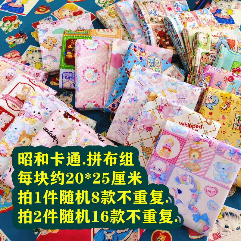 20S Cotton Cute Showa Kawaii Cat Deer Print Fabric DIY Quilting Needlework Material Sewing Dress Kids Clothes Fabrics