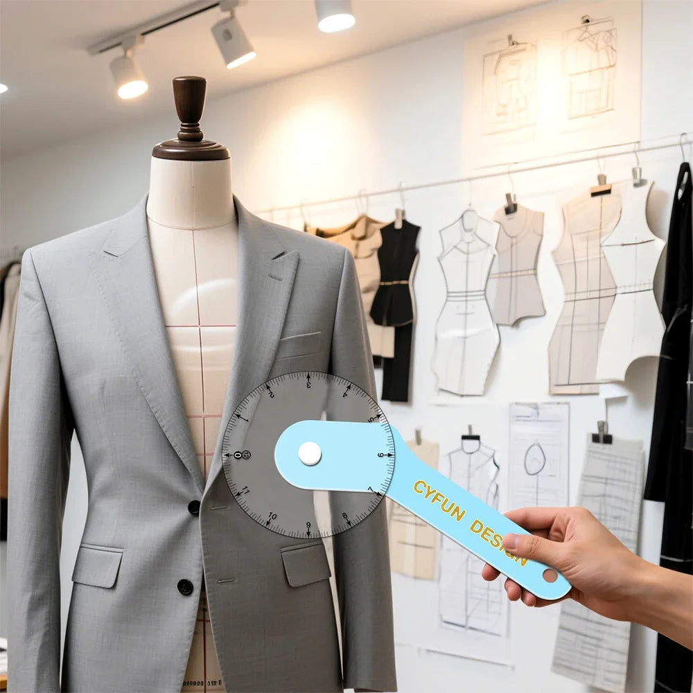 Regla de costura curva con rueda – Herramienta de medición rodante para costuras, escotes y sisas | Métrica e Imperial
