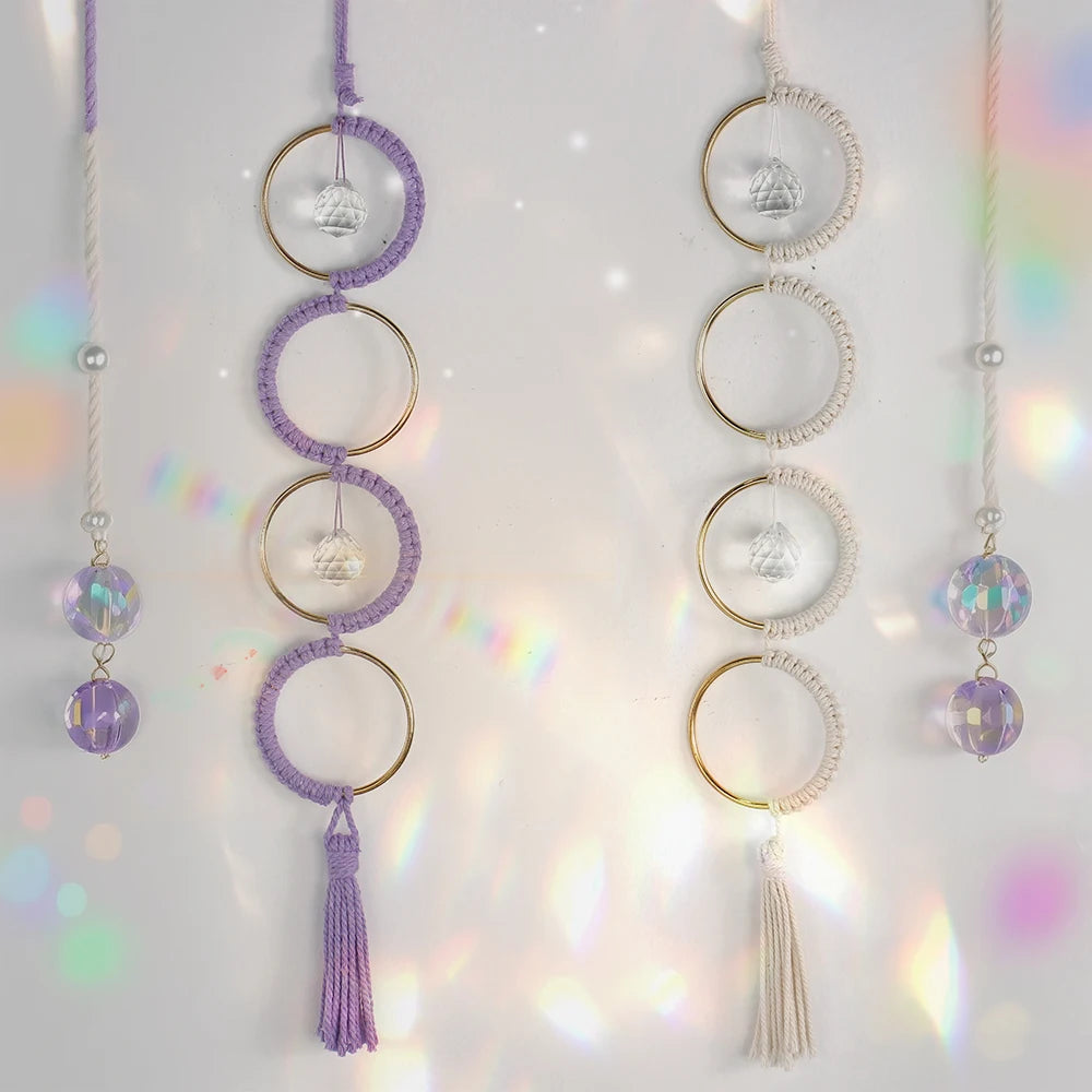 Kit Atrapasueños de Macramé Bohemio – Decoración DIY de Pared y Ventana con Anillo de Cristal