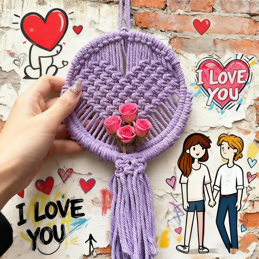 Kit de macramé Corazón y Flores para Colgar en la Pared — Kit de Manualidades DIY para Principiantes | Poliéster