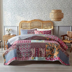 3-Piece Cotton Quilted Bedspread Set – Soft Pastoral Print | Bedsheet & 2 Pillowcases | 4 Sizes, 6 Colors