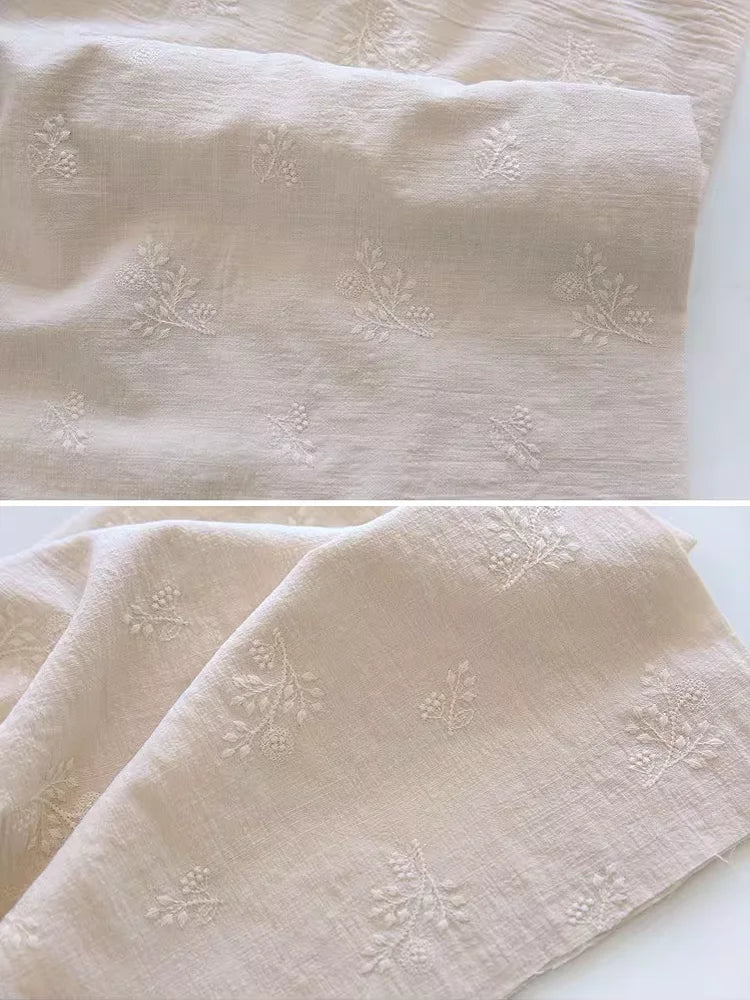 Embroidered Floral Poly-Cotton Fabric – 145cm Wide, Sold by 50cm – For Dresses, Quilting & DIY Clothing