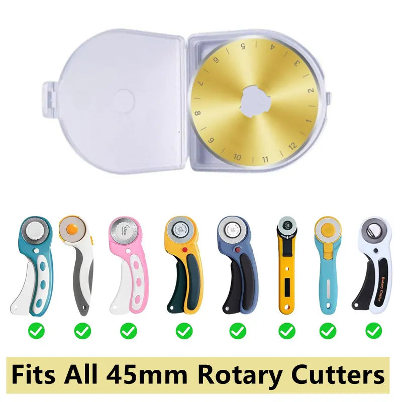 45mm Titanium Rotary Cutter Blades – SK5 Steel, 10-Pack with Storage Case
