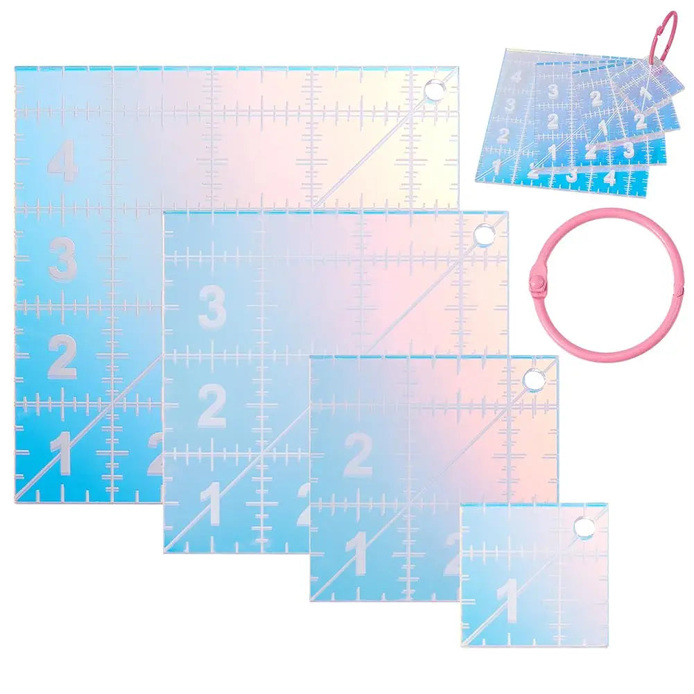 4-Size Acrylic Square Quilting Template Set with Binder Rings