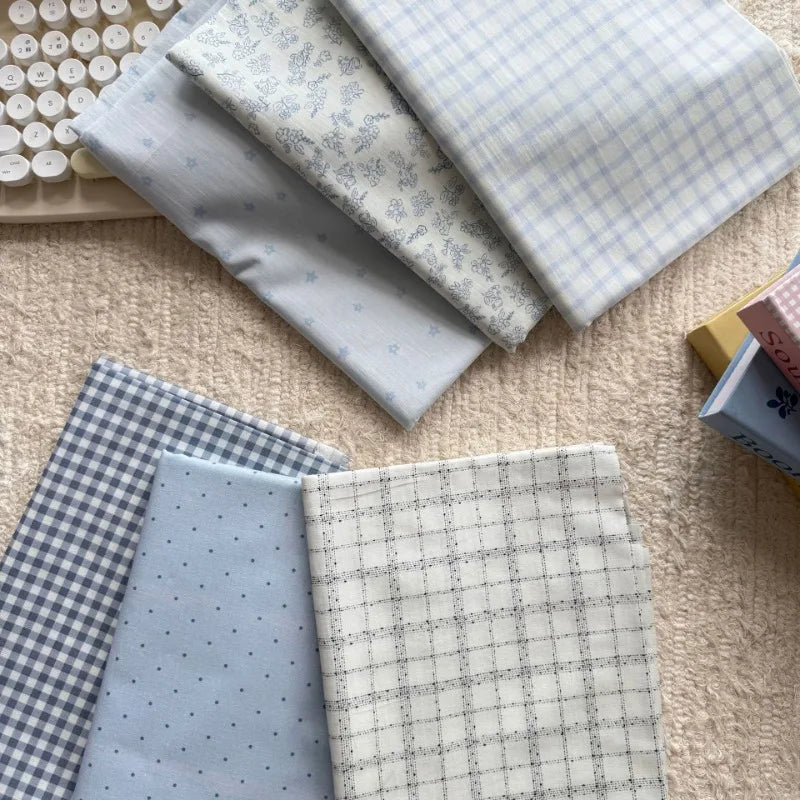 Blue Grid, Polka Dot & Floral Print 100% Cotton Poplin Fabric – 140cm Wide for Clothing, Bedding & DIY