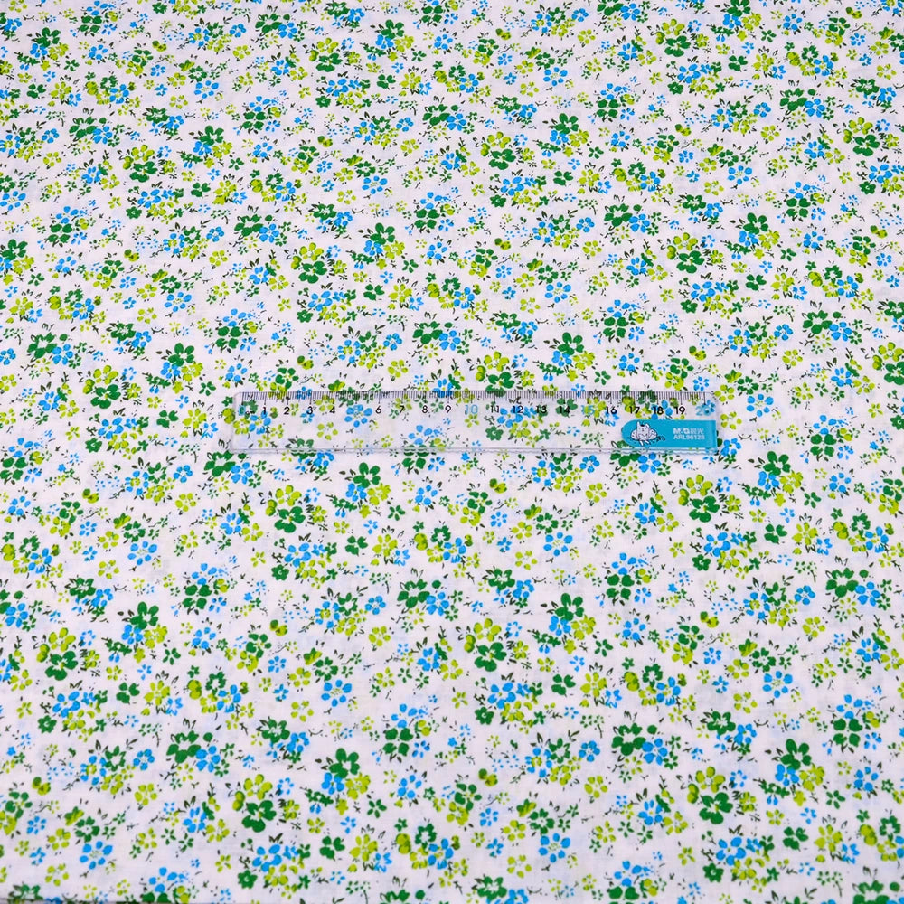 Teramil New Cotton Cloth Fabric Blue and Pink Flower Design for Sewing Home Textile Handicraft Patchwork Scrapbooking Needlework