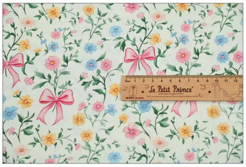 Bowknot & Flower Print 100% Cotton Fabric – 110cm Wide for Bags, Shirts, Quilting & DIY