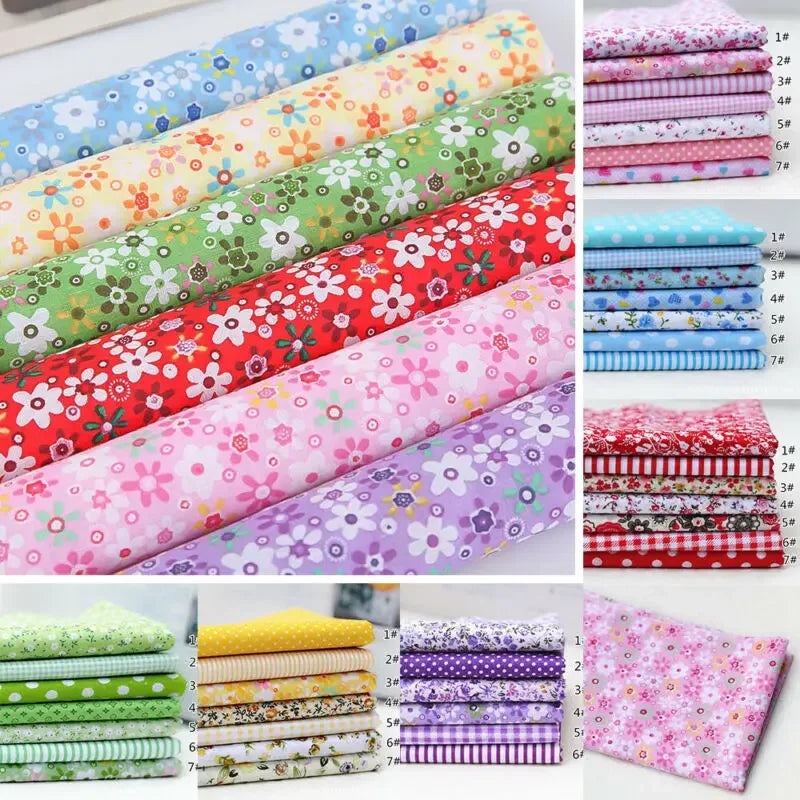 7-Piece Patchwork Cotton Fabric Set – Digital Printed Quilting Squares