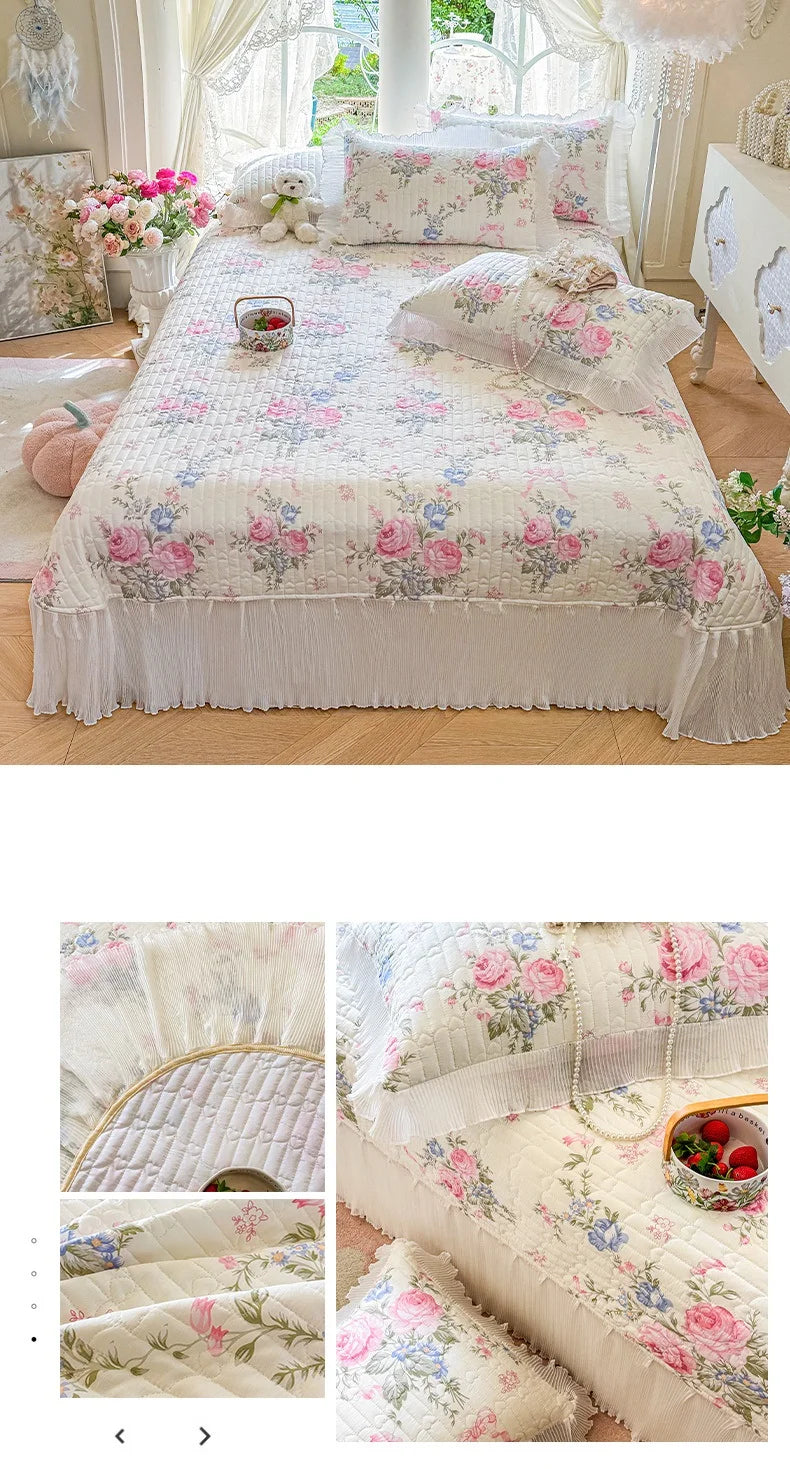 100% Cotton Quilted Bedspread – Lace Style Bed Cover | 240×245 or 265×245 cm