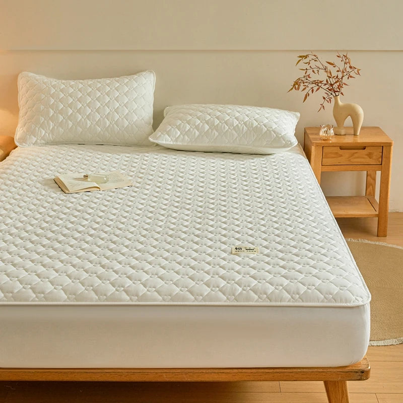Feng Yu Qing 100% Cotton Quilted Fitted Sheet – 400TC Mattress Protector, Multiple Sizes