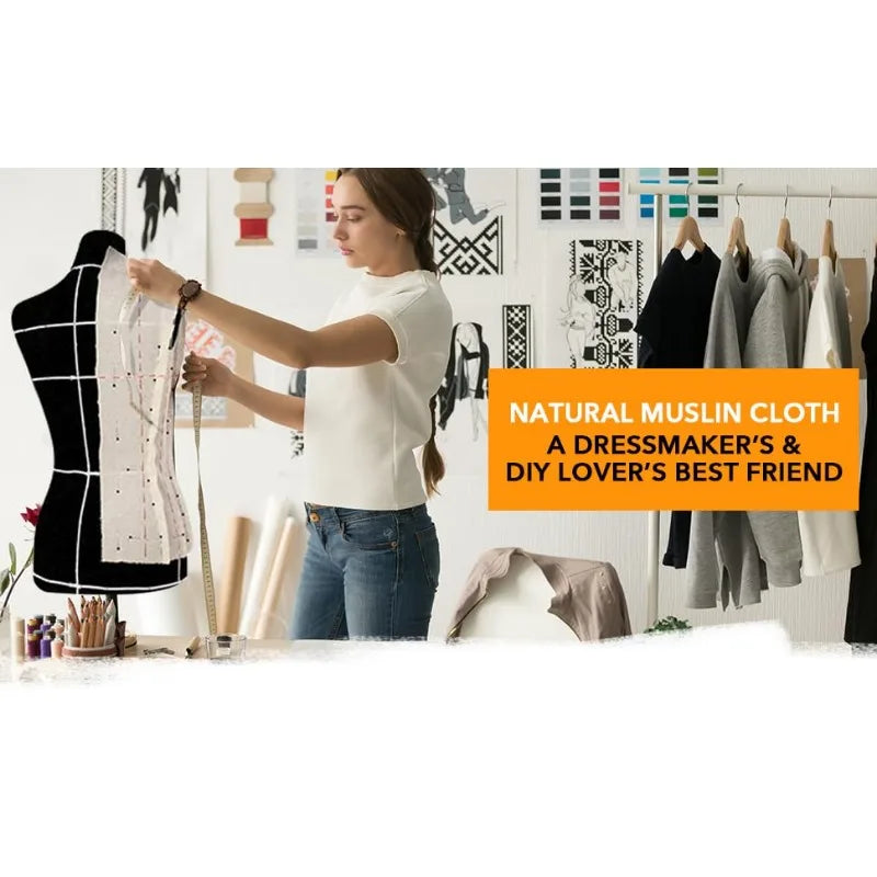 Natural Unbleached Muslin Fabric – 63" Wide, Medium Weight 100% Cotton | Draping, Quilting & Fashion Design