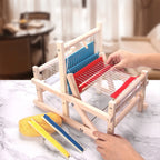Kit de telar plegable multiartesanal de madera – Telar de mesa con 12 madejas de lana