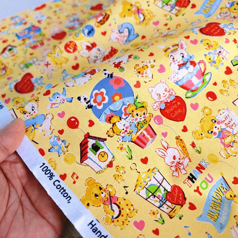 20S Cotton Cute Showa Kawaii Cat Deer Print Fabric DIY Quilting Needlework Material Sewing Dress Kids Clothes Fabrics