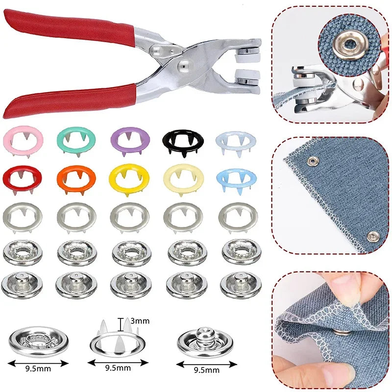 Metal Snap Fastener Kit with Pliers – 50 or 100 Sets